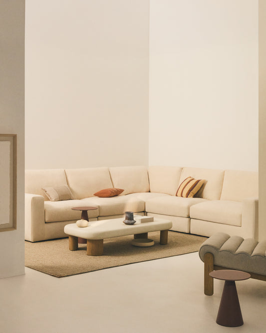 Canapé d’angle modulable déhoussable Alea 5 places chenille écrue 310 x 310 cm