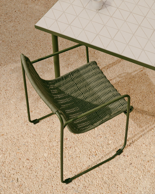Chaise empilable Maurina en acier galvanisé vert et corde verte