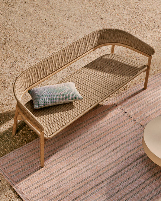 Canapé 3 places Arinella en bois d’acacia, finition ton naturel et corde beige FSC 100 % 167 cm