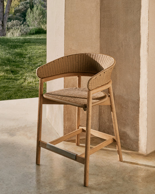 Tabouret Arinella en bois d’acacia, finition ton naturel et corde beige 65 cm FSC 100 %