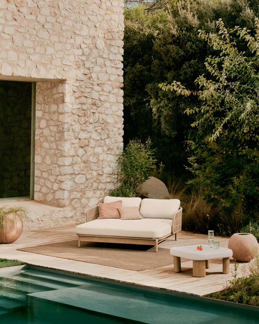 Bain de soleil double Catalina en corde beige et bois d’acacia FSC 100 %