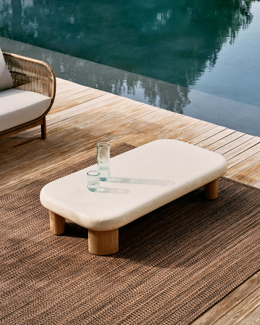 Table basse Labra en ciment et bois d’acacia 140 x 70 cm