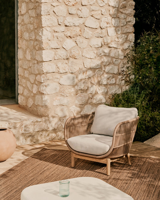 Fauteuil Catalina en corde beige et bois d'acacia FSC