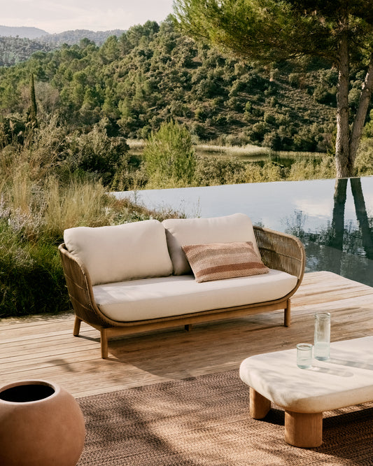Canapé Catalina 3 places en corde beige et bois d'acacia 170 cm FSC