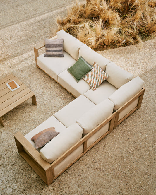 Canapé d’angle 5 places Ambra en bois d’acacia avec finition claire 248 cm FSC 100%