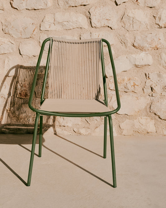 Chaise d’extérieur Zivia en corde écrue et acier galvanisé vert