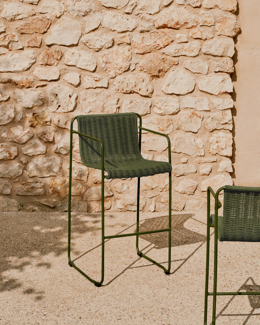 Tabouret empilable Maurina en acier galvanisé vert avec corde verte 74,5 cm