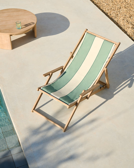 Transat pliable d’extérieur Vilara rayures vertes et beiges en bois d’acacia FSC 100 %