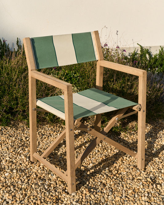 Chaise pliable d’extérieur Vilara rayures vertes et beiges en bois d’acacia FSC 100 %