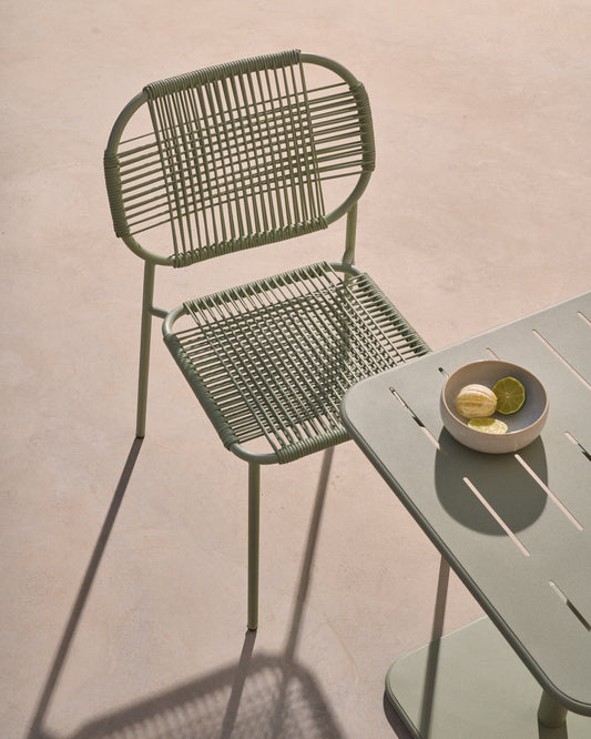 Chaise empilable d’extérieur Talaier en corde synthétique et acier galvanisé finition turquoise