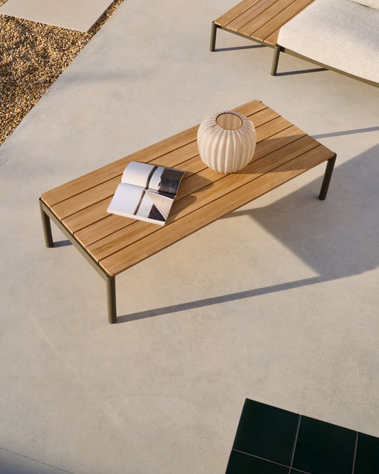 Table basse Sorells en aluminium vert et bois de teck 63 x 144,6 cm FSC 100%