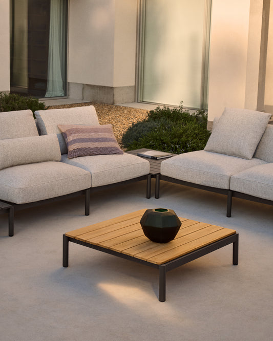 Table basse Sorells en aluminium gris et bois de teck 52,4 x 91 cm FSC 100%