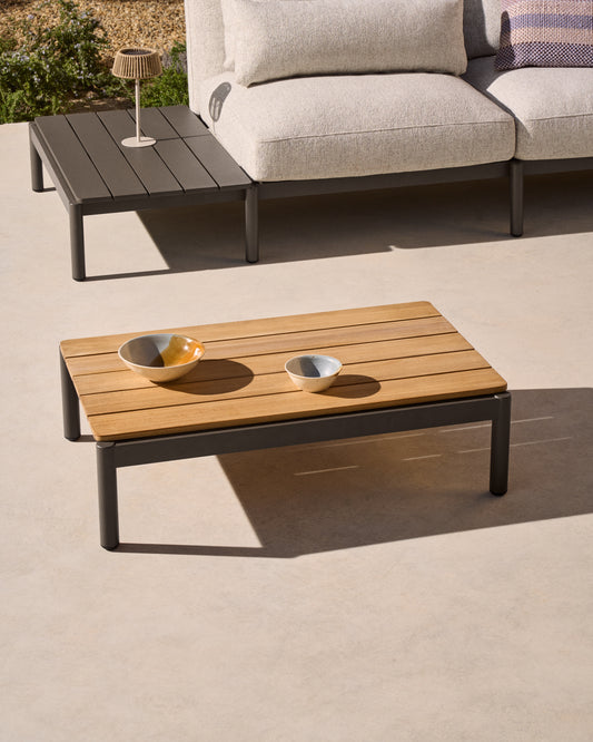 Table basse Sorells en aluminium gris et bois de teck 89 x 91 cm FSC 100%