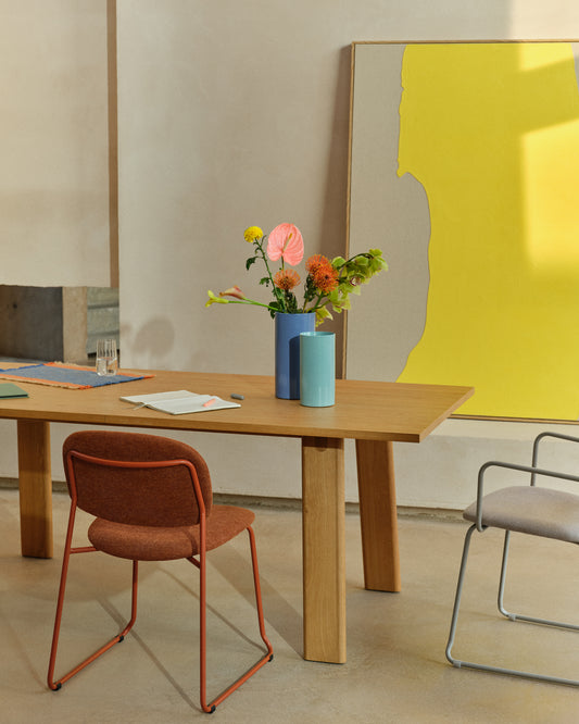 Table extensible Arlen en placage et bois de chêne, finition naturelle 200 (250)x95 cm, FSC Mix Credit