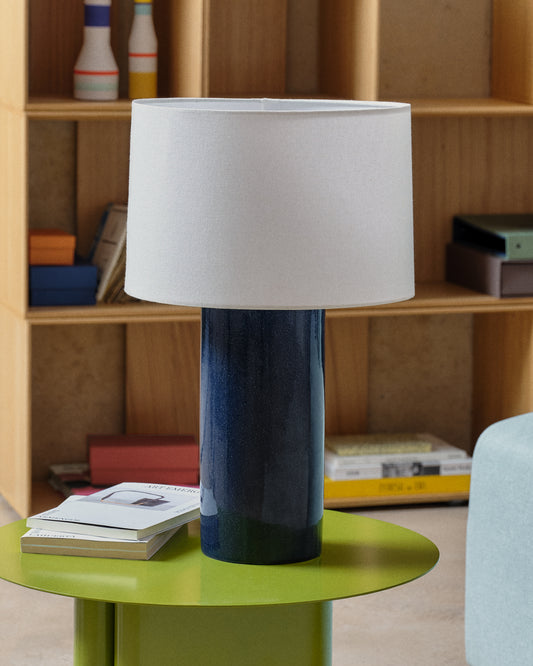 Lampe de table Toneric en céramique avec finition bleue et coton