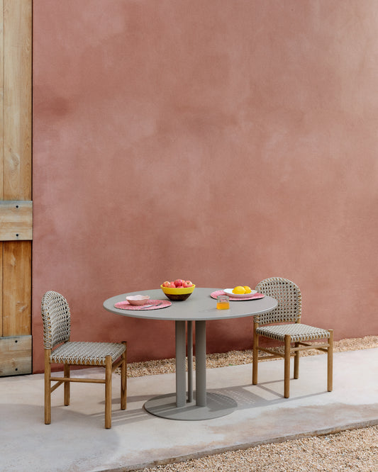 Table ronde d’extérieur Sedalis en acier avec plateau en aluminium taupe Ø 120 cm