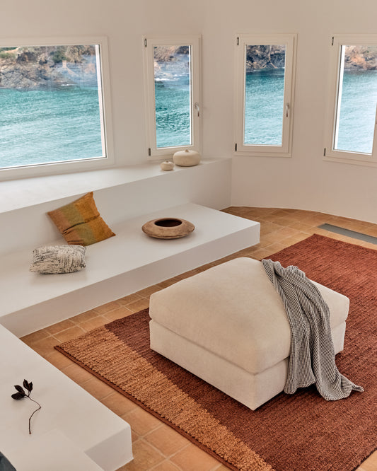 Repose-pieds déhoussable Alea en chenille écrue 90 x 90 cm