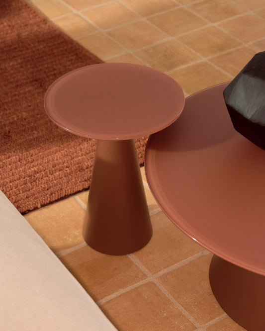 Table d'appoint Wilshire en verre trempé dépoli et acier finition terracotta mat Ø30 cm