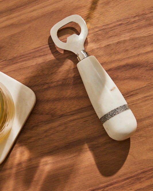 Ouvre-bouteille Nira en marbre blanc et gris