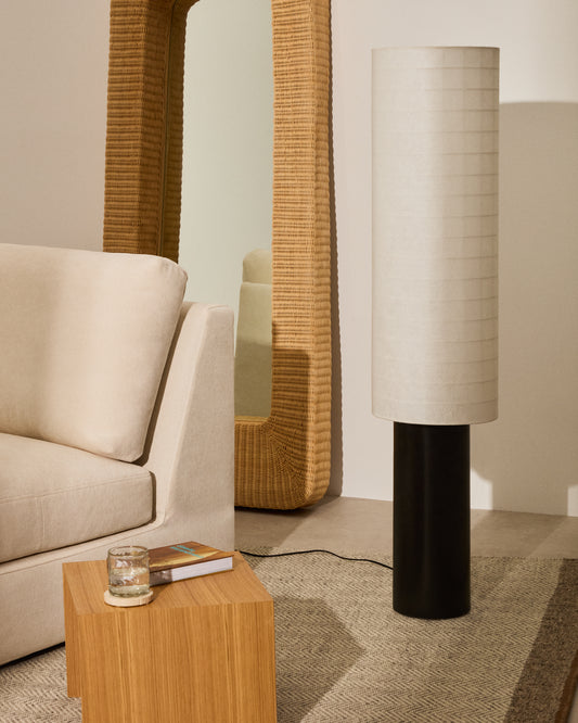 Lampadaire Dulan en métal noir et abat-jour en coton