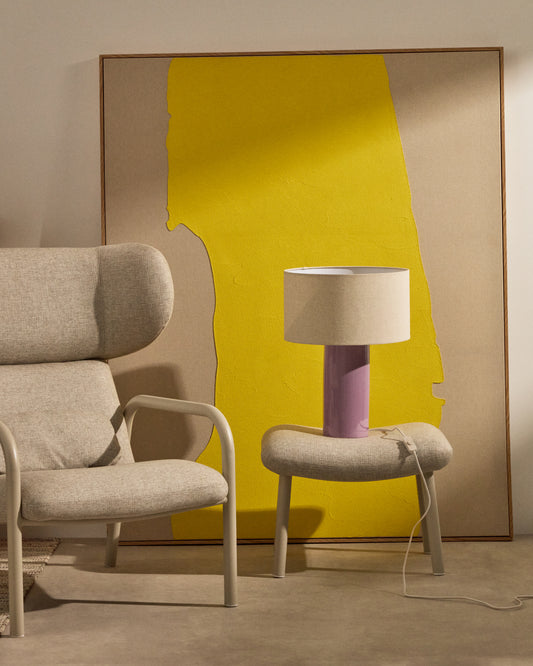 Lampe de table Toneric en céramique avec finition lilas et coton