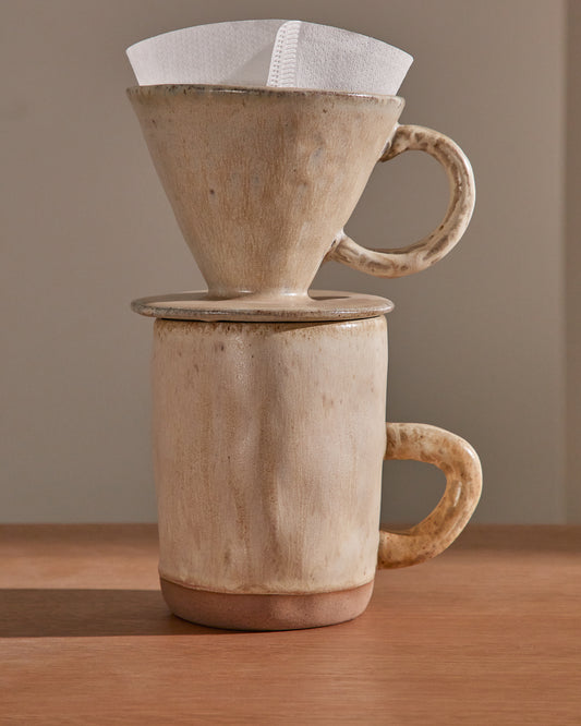 Set Zunel de tasse avec goutteur à café en céramique beige