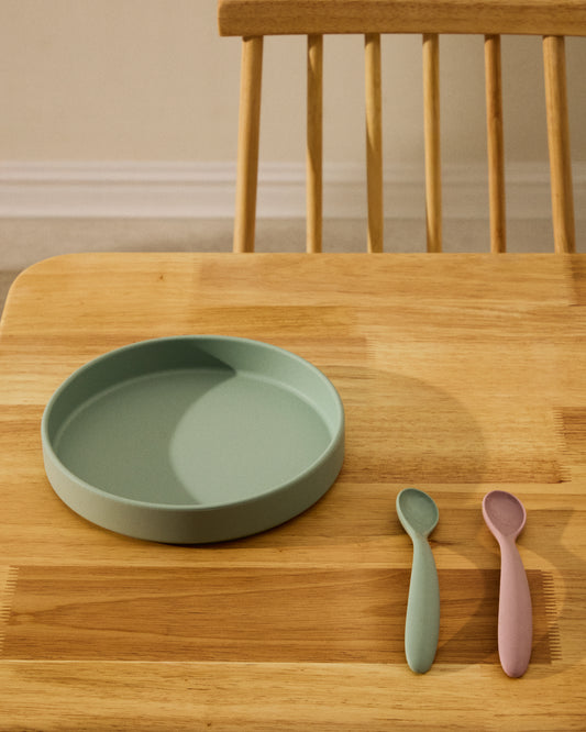 Ensemble Lili de 2 cuillères en silicone rose et turquoise