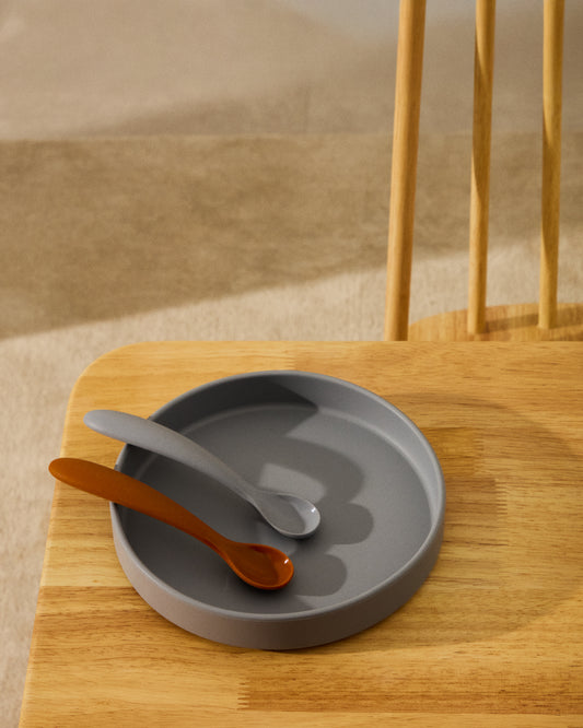 Ensemble Lili de 2 cuillères en silicone orange et bleu