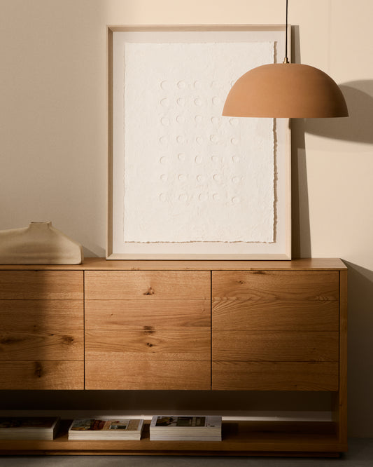 Tableau abstrait Olvin en papier recyclé blanc avec reliefs faits à la main 94 x 74 cm