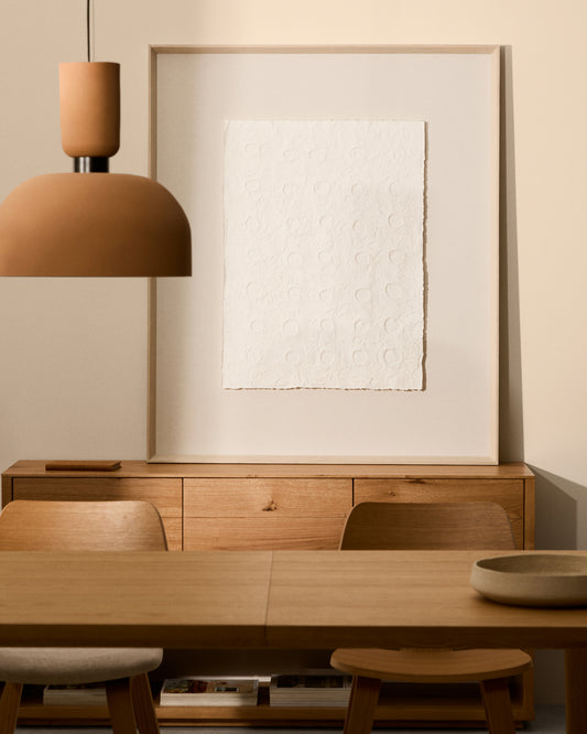 Tableau abstrait Olvin en papier recyclé blanc avec reliefs faits à la main 104 x 124 cm