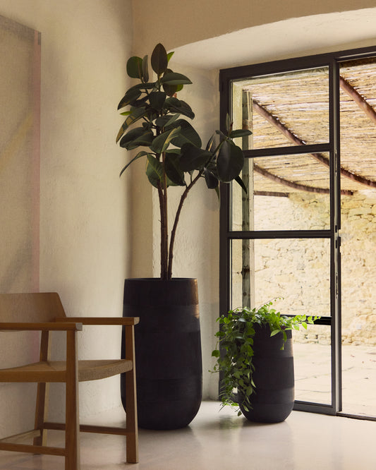 Set of 2 Tival black cement-effect planters Ø 45 cm / Ø 32 cm