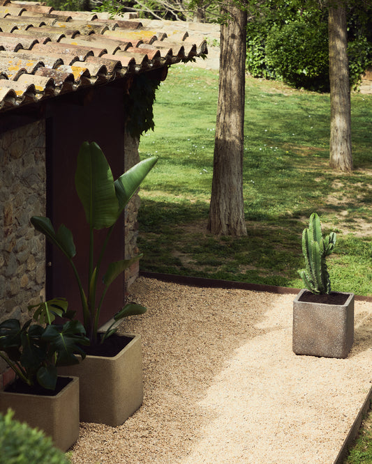 Set de 2 cache-pots Minoa avec effet pierre marron 44 x 44 cm