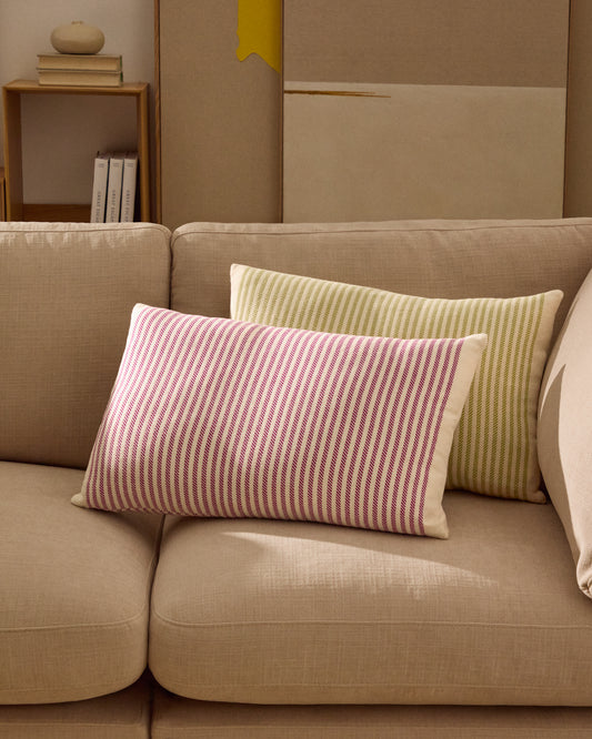 Housse de coussin Lioris en coton à rayures rose 60 x 40 cm