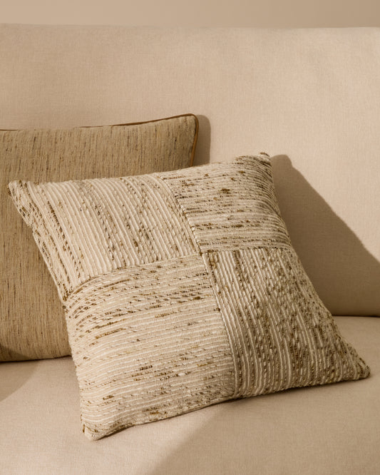 Housse de coussin Anuba jacquard à carreaux beige et vert 45 x 45 cm