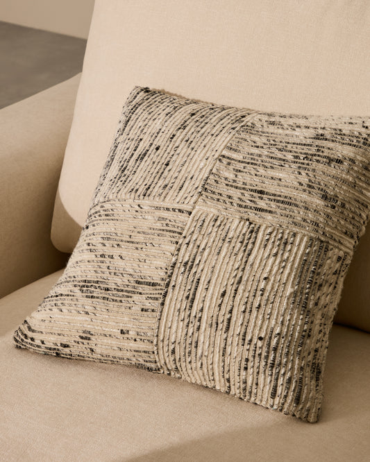 Housse de coussin Anuba jacquard à carreaux beige et noir 45 x 45 cm