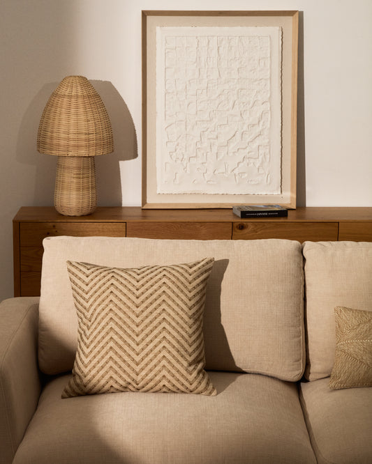 Housse de coussin Olea en coton jacquard en contraste beige 50 x 50 cm