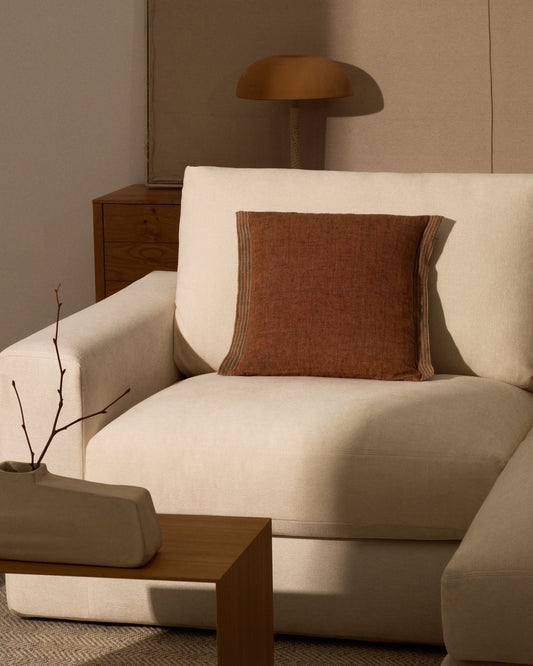 Housse de coussin Niven 100 % lin mélangé et rayures latérales orange 45 x 45 cm