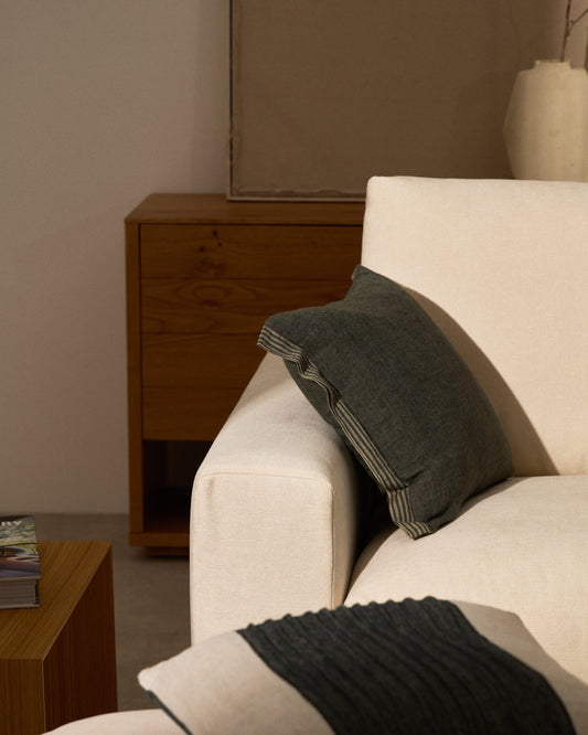 Housse de coussin Niven 100 % lin mélangé et rayures latérales verte 45 x 45 cm