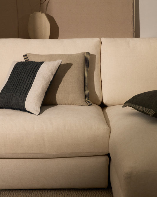 Housse de coussin Niven 100 % lin mélangé et rayures latérales beige 45 x 45 cm