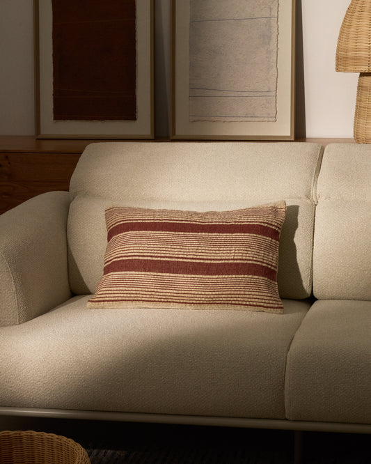 Housse de coussin Uciel en coton et broderie en jute terracotta et beige 40 x 60 cm