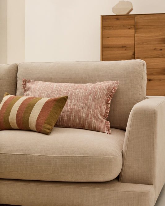 Housse de coussin Mirea en coton jacquard avec franges terracotta 40 x 60 cm