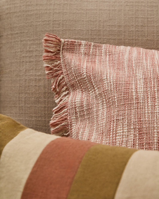 Housse de coussin Mirea en coton jacquard avec franges terracotta 40 x 60 cm