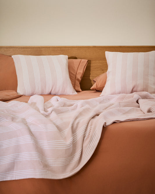 Couvre-lit Macie 100 % coton à rayures rouges et beiges pour lit de 150/160 cm