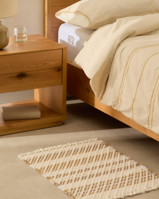 Tapis Milda 100 % coton à franges blanc et beige 50 x 70 cm