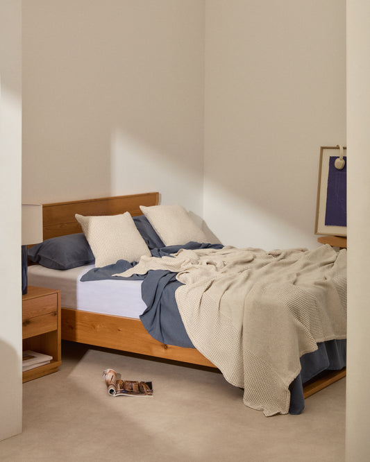 Couvre-lit Mabile 100 % coton jacquard à rayures bleues pour lit de 90/135 cm