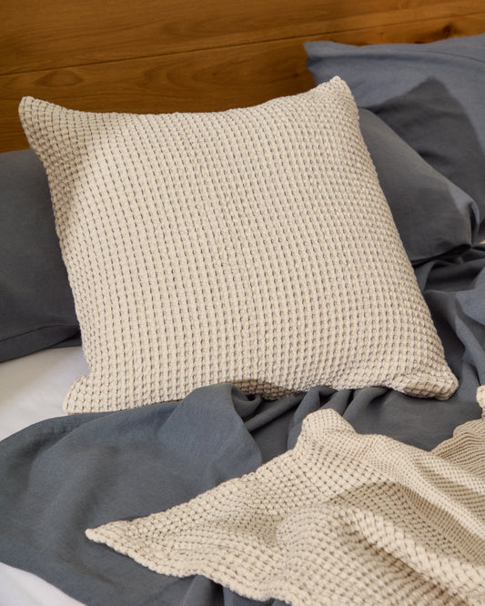 Ensemble Mabile de 2 coussins 100 % coton jacquard à rayures bleues 50 x 50 cm