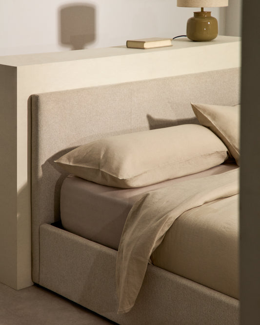 Drap-housse Simmel en mélange de lin couleur écrue pour lit 160 cm
