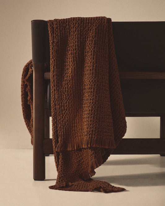 Couverture Nulina 100 % coton gaufré orange foncé 130 x 170 cm