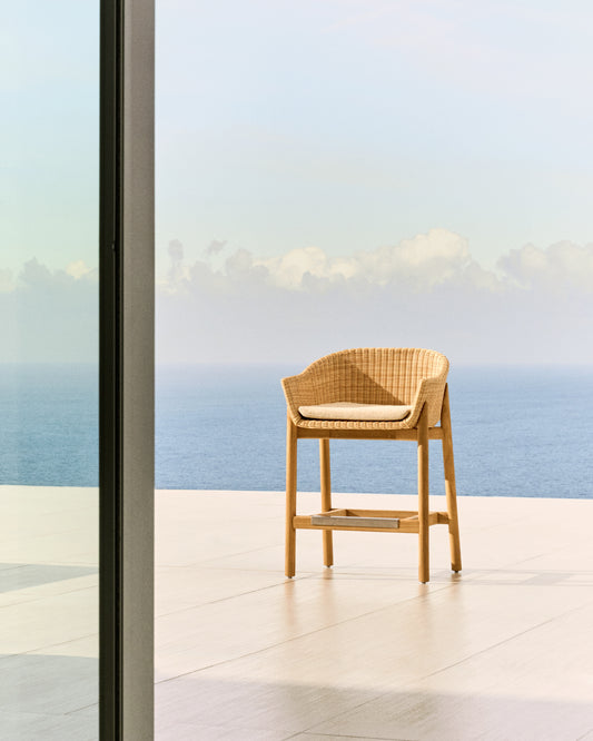 Tabouret Galea en bois de teck et rotin synthétique 65 cm FSC 100 %