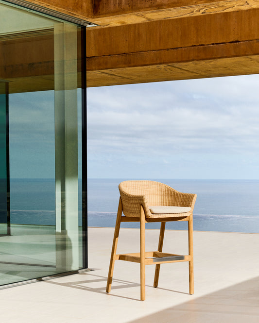 Tabouret Galea en bois de teck et rotin synthétique 75 cm FSC 100 %